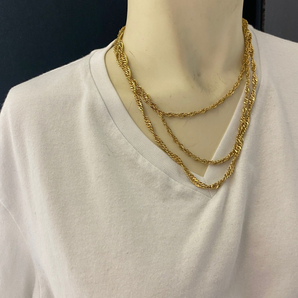 Layered Gold Tone Rope Chain Necklace Double Strand Statement Fashion Jewelry